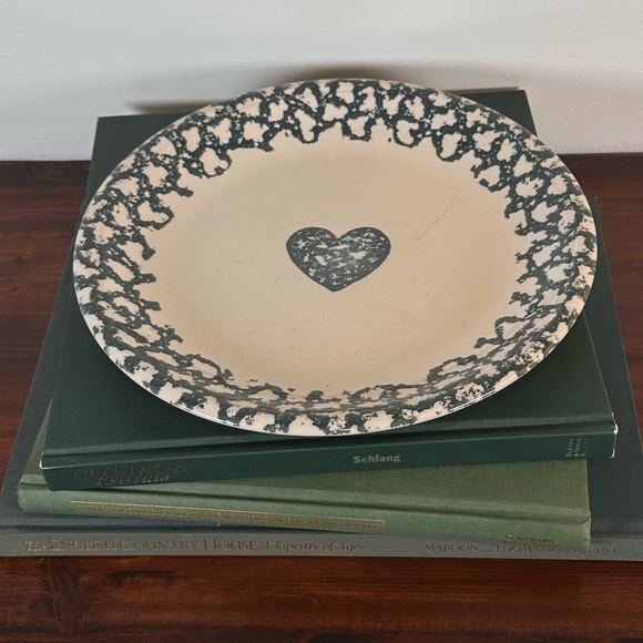 Vintage Folk Craft Heart Patterned Plate Green Ceramic Stoneware Tienshan - Picture 2 of 5